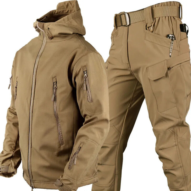 Men's Waterproof Fleece Lined Outdoor Jacket and Pants Set with Hood