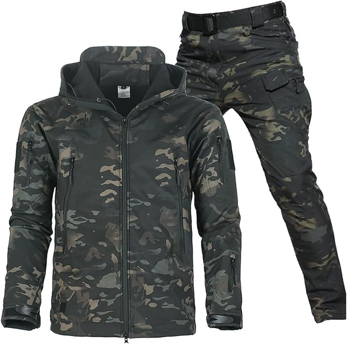 Men's Waterproof Fleece Lined Outdoor Jacket and Pants Set with Hood