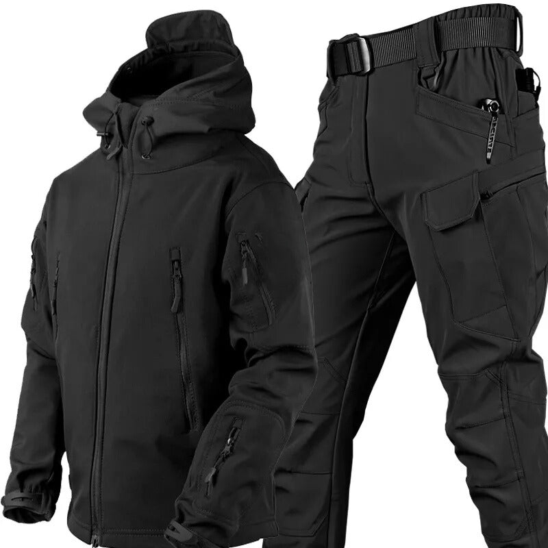 Men's Waterproof Fleece Lined Outdoor Jacket and Pants Set with Hood