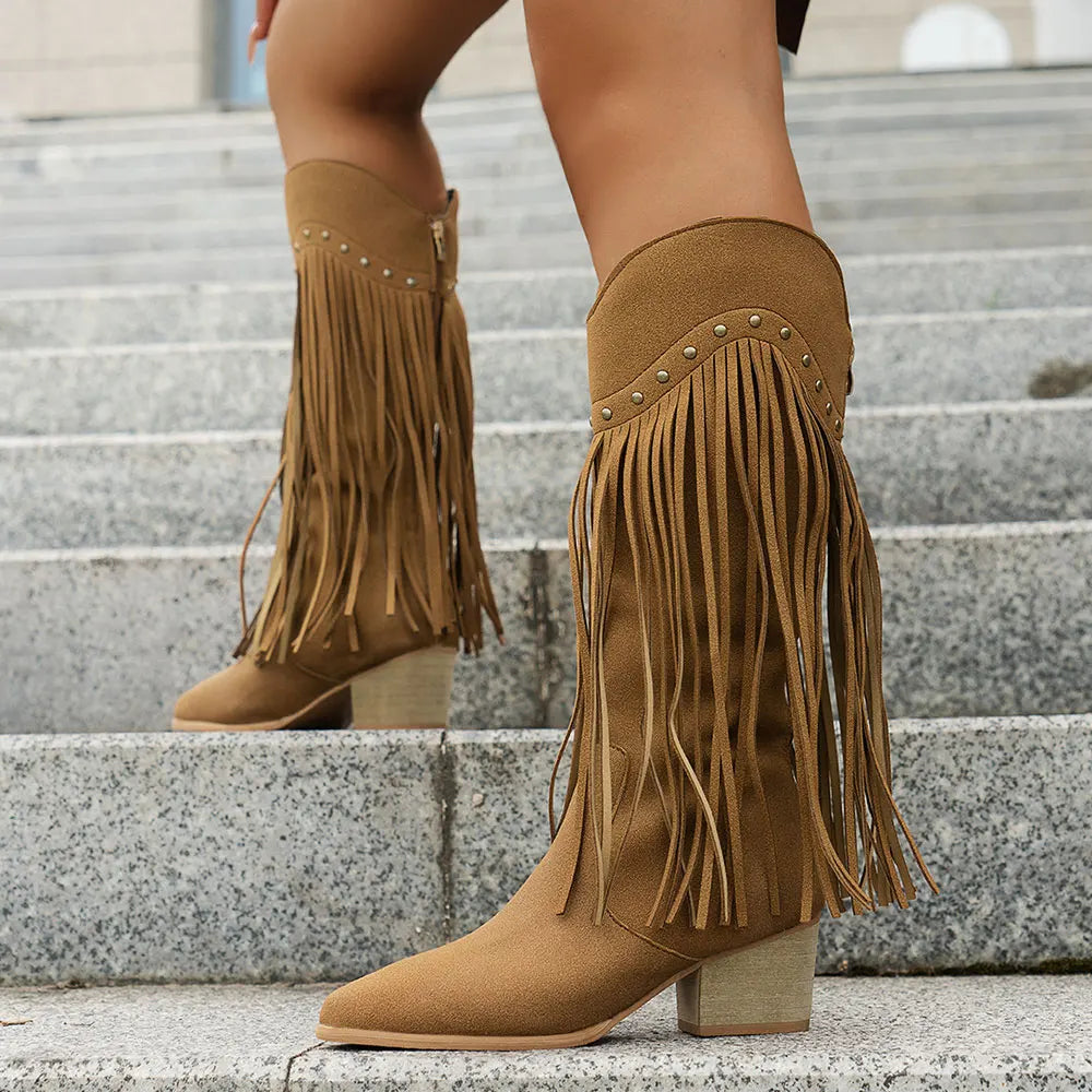 Mia | Women’s Wide Calf Western Cowboy Boots With Fringe 0
