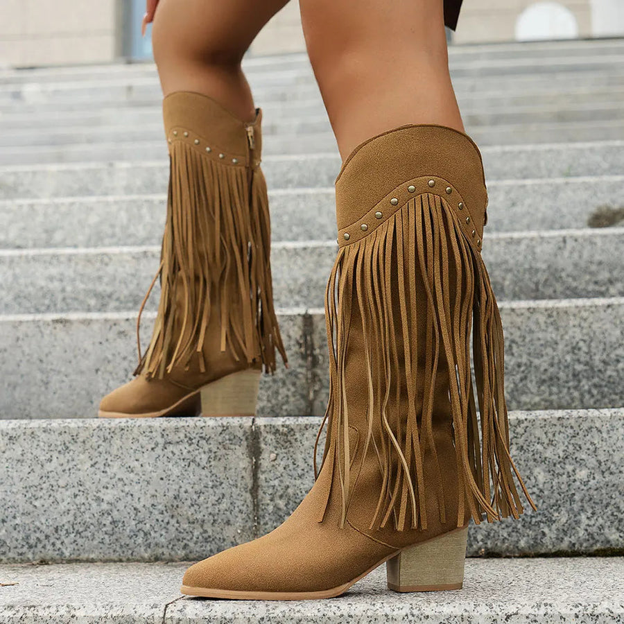 Mia | Women’s Wide Calf Western Cowboy Boots With Fringe 0