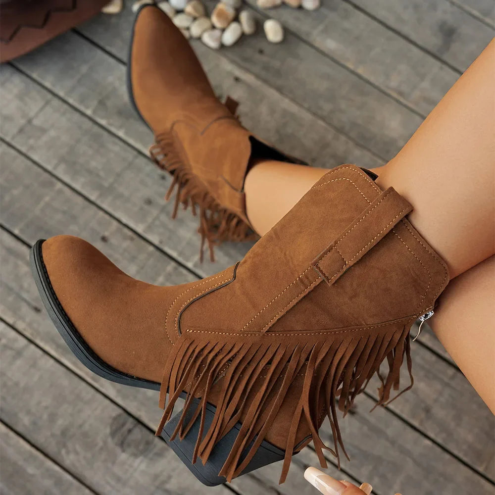 Mia | Women’s Wide Calf Western Cowboy Boots With Fringe 1
