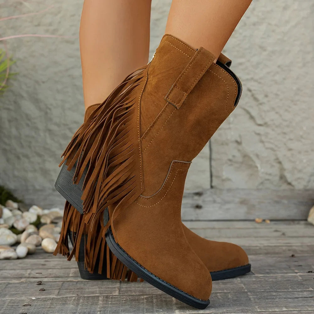 Mia | Women’s Wide Calf Western Cowboy Boots With Fringe 2