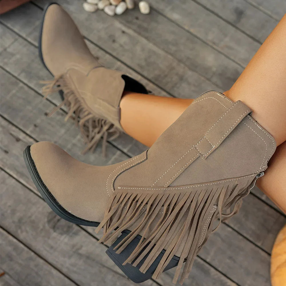 Mia | Women’s Wide Calf Western Cowboy Boots With Fringe 3