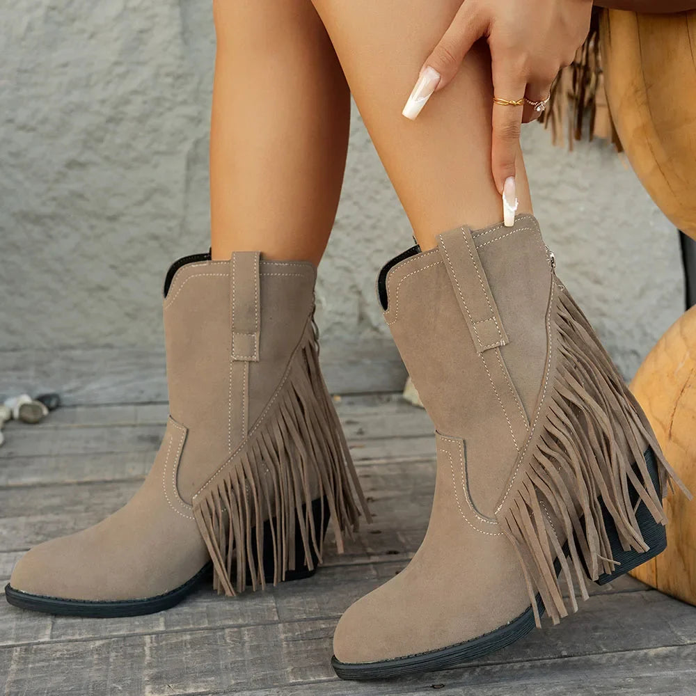Mia | Women’s Wide Calf Western Cowboy Boots With Fringe 4