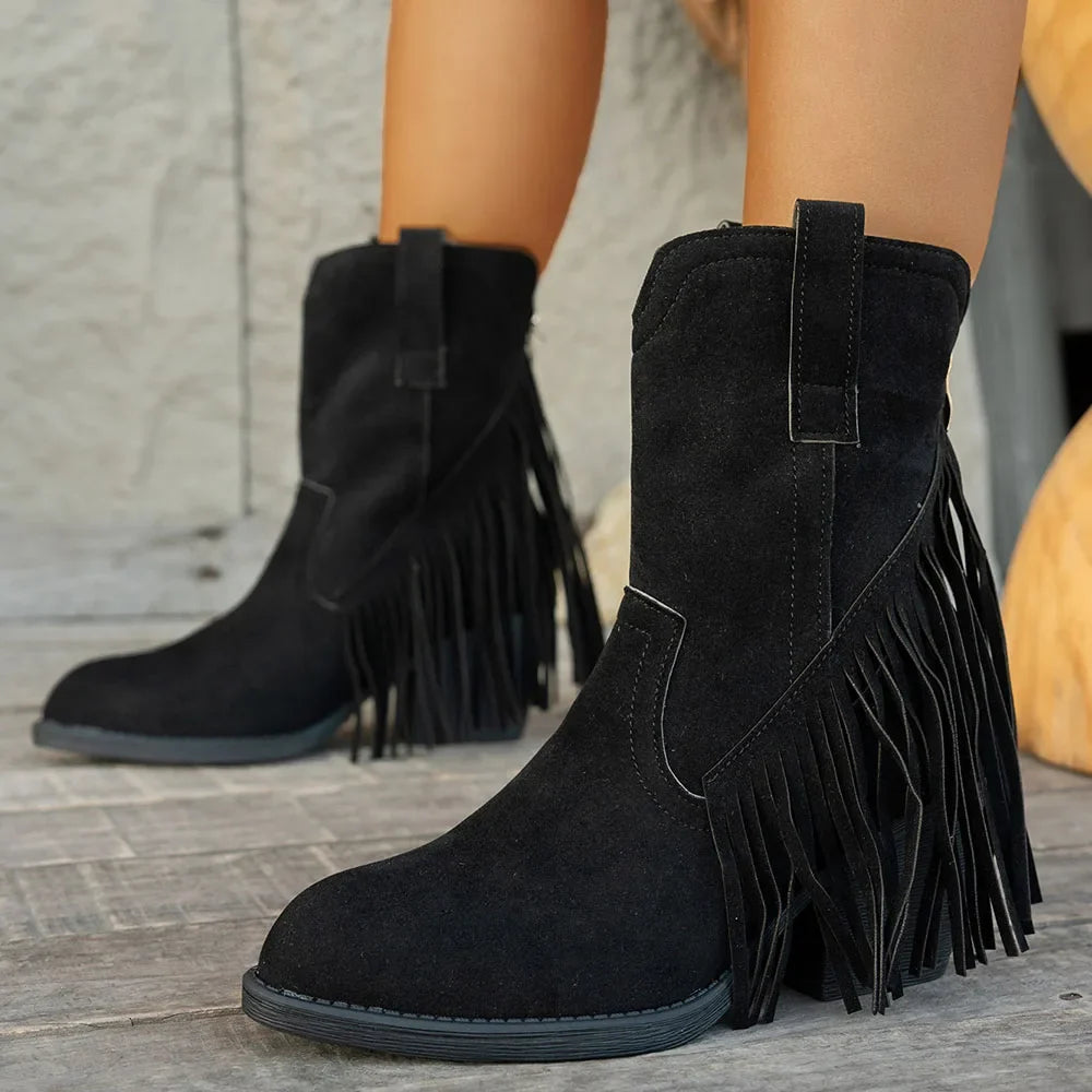 Mia | Women’s Wide Calf Western Cowboy Boots With Fringe 5