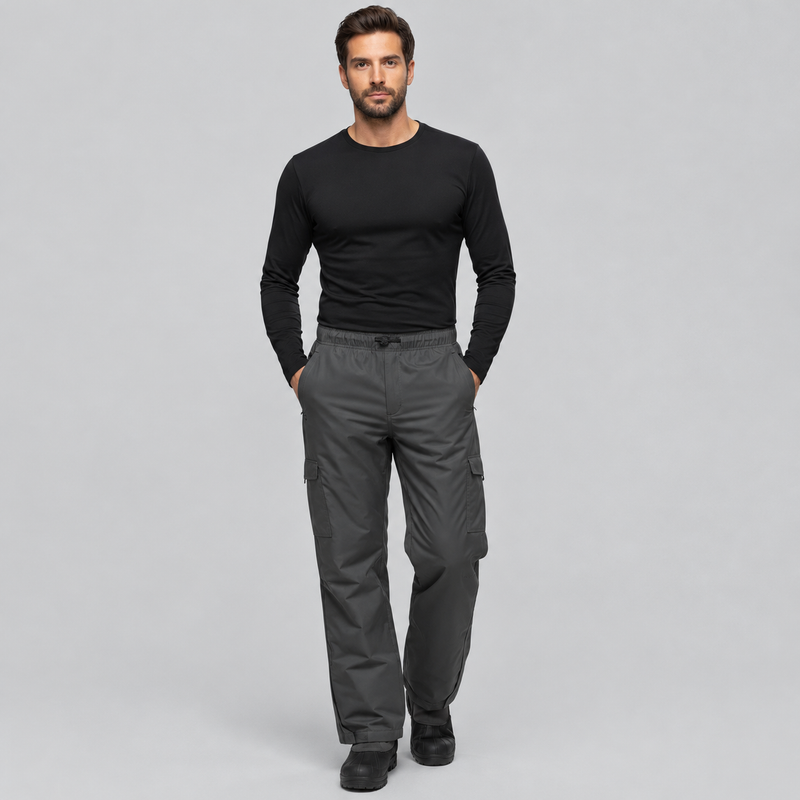 Men's Fleece Lined Waterproof Cargo Snow Pants with Articulated Knees