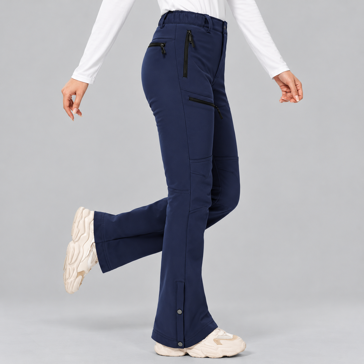 Women's Thermal Fleece Lined Snow Pants with Water Resistant Fabric and Snap Hem
