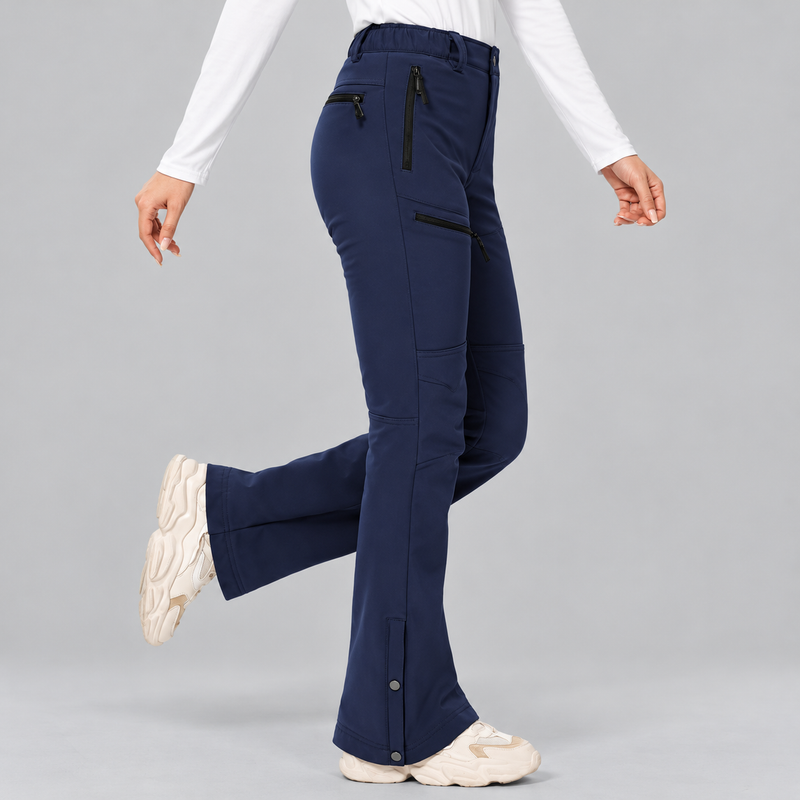 Women's Thermal Fleece Lined Snow Pants with Water Resistant Fabric and Snap Hem