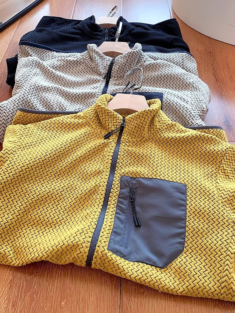 Women's Full Zip Textured Fleece Jacket with Zip Chest Pocket