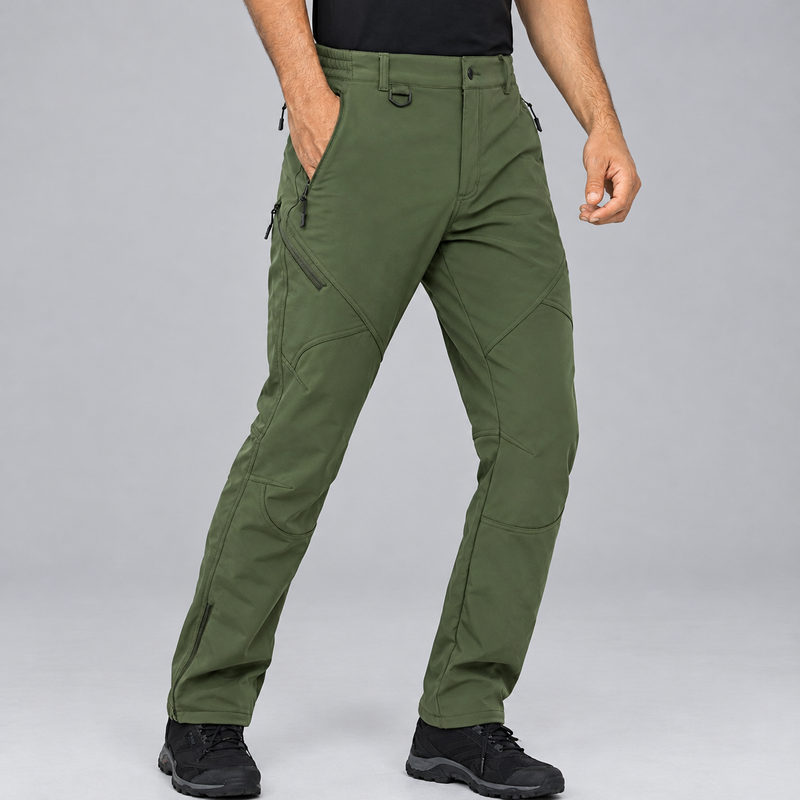 Men's Fleece Lined Softshell Pants with Zip Pockets and Articulated Knees