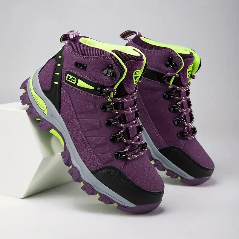 Women's Mid Top Hiking Boots with Cushioned Sole and Lace Up Closure