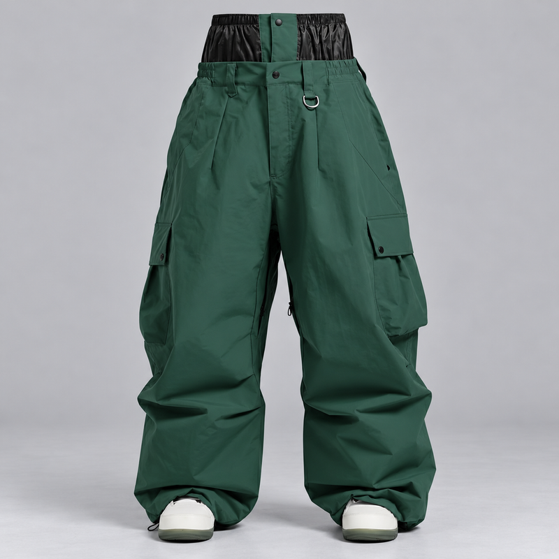 Men's Baggy Insulated Waterproof Snowboard Pants with Cargo Pockets and Gaiters