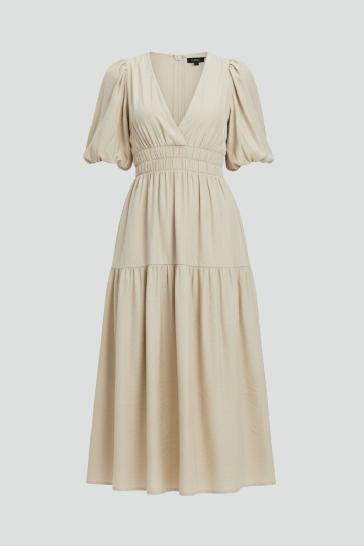 Women's Puff Sleeve Dress with V-Neck