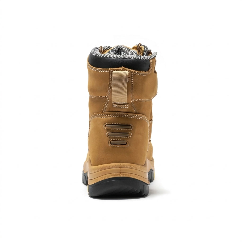 Men's Composite Toe Leather Work Boots with Side Zipper and Padded Collar