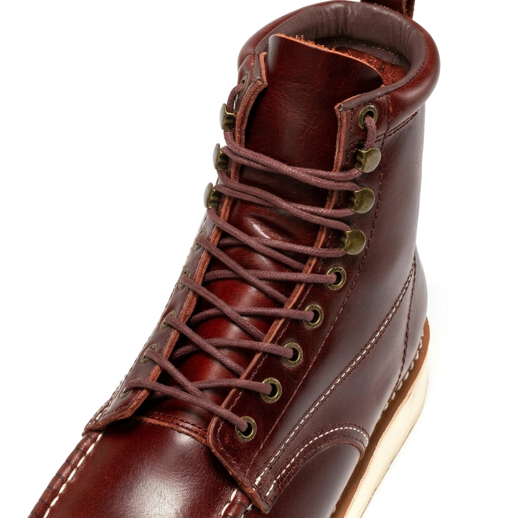 Men's Soft Toe Leather Work Boots with Wedge Sole and Lace Up