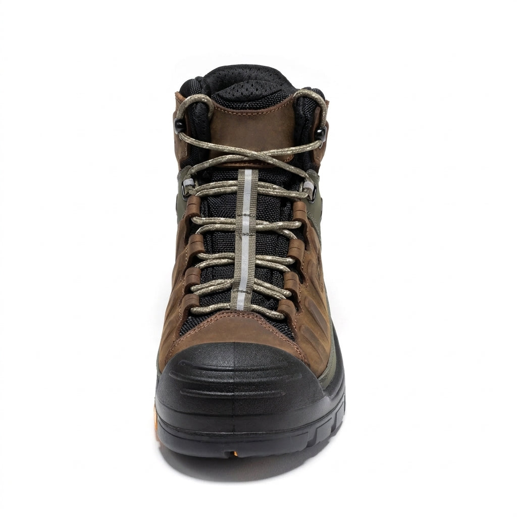 Men's Waterproof Leather Work Boots with Composite Toe and Rubber Sole