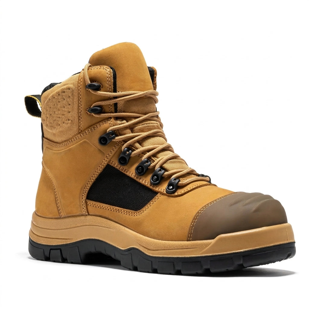 Men's Waterproof Composite Toe Leather Work Boots with Slip Resistant Outsole