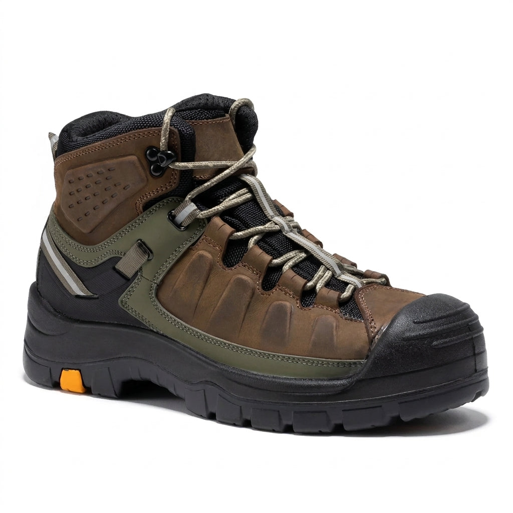 Men's Waterproof Leather Work Boots with Composite Toe and Rubber Sole
