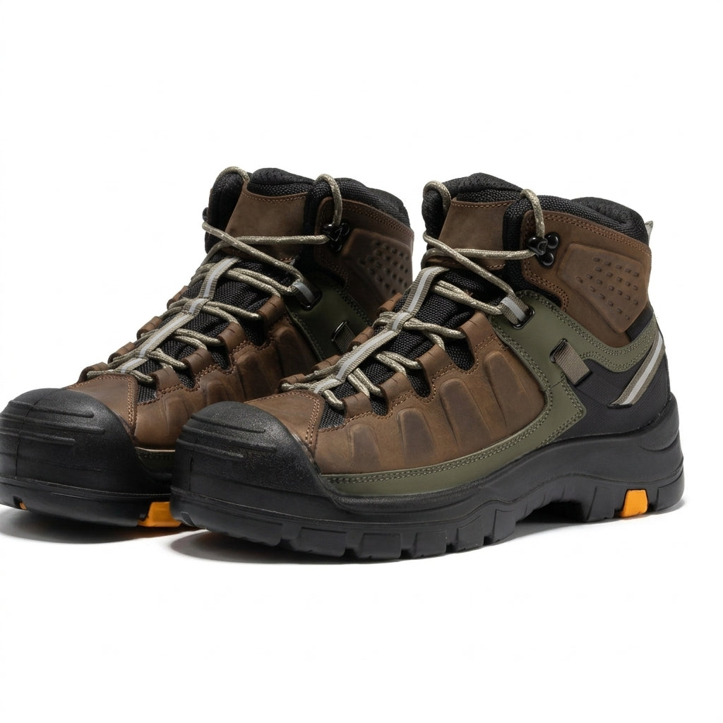 Men's Waterproof Leather Work Boots with Composite Toe and Rubber Sole