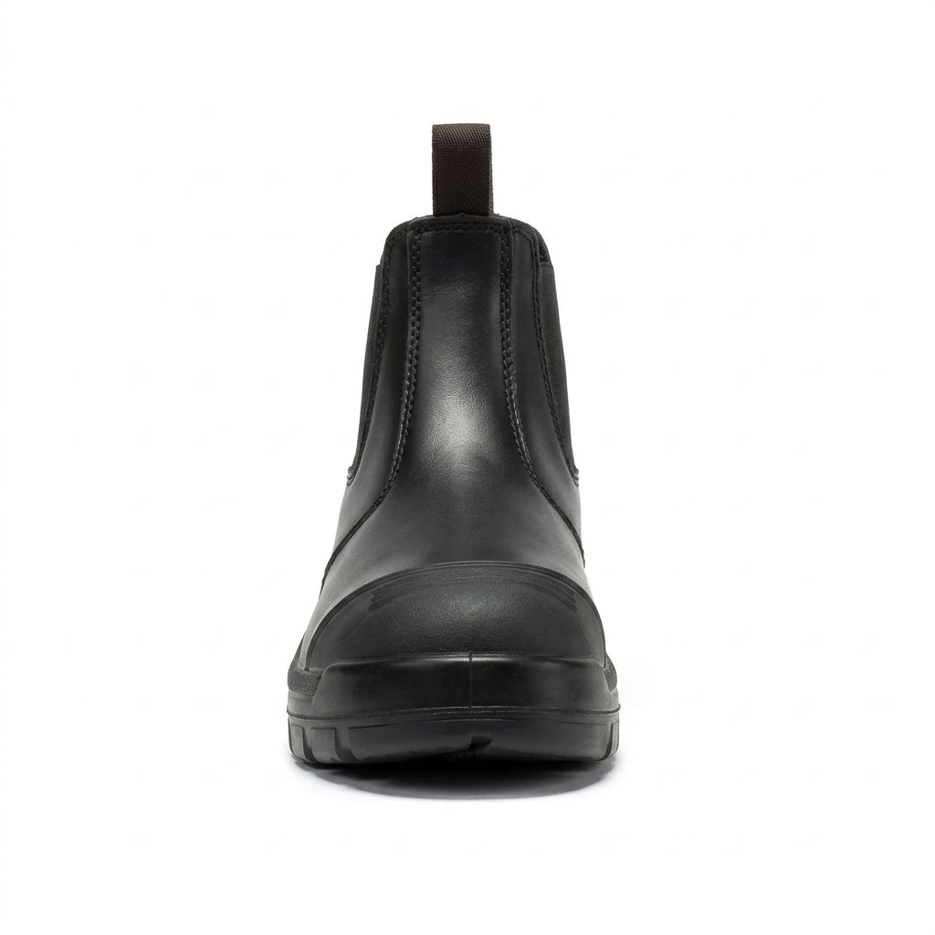 Men's Soft Toe Pull On Leather Work Boots with Slip Resistant Outsole