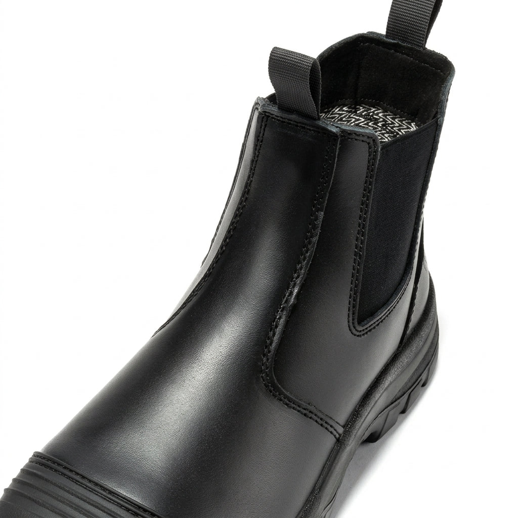Men's Soft Toe Pull On Leather Work Boots with Slip Resistant Outsole