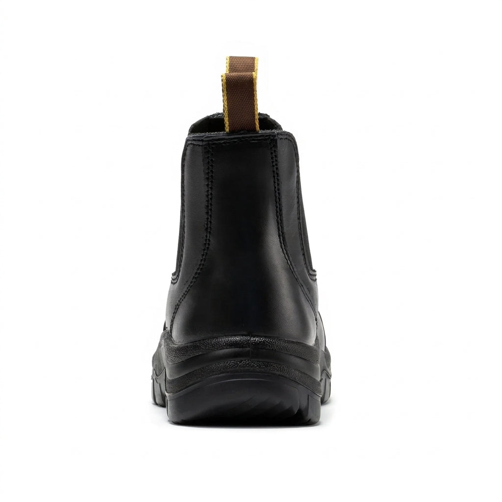 Men's Soft Toe Pull On Leather Work Boots with Slip Resistant Outsole