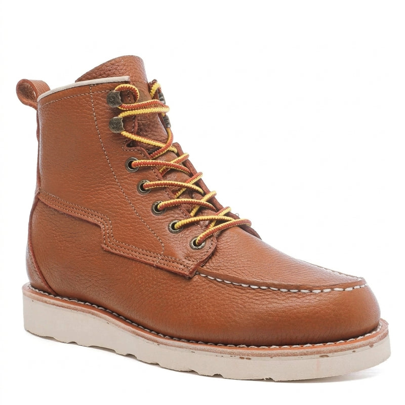 Men's Soft Toe Leather Work Boots with Vibram Outsole and Moc Toe