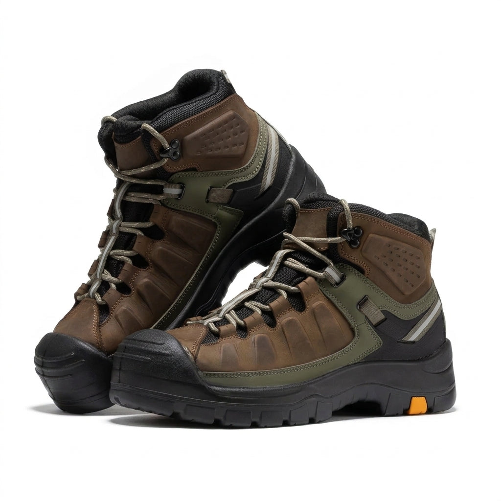 Men's Waterproof Leather Work Boots with Composite Toe and Rubber Sole