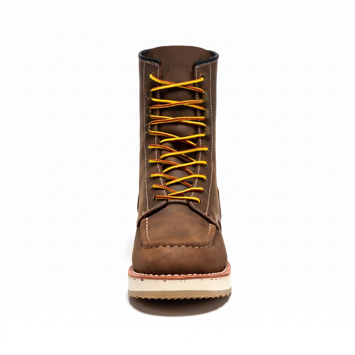 Men's Soft Toe Leather Work Boots with Wedge Sole and Moc Toe