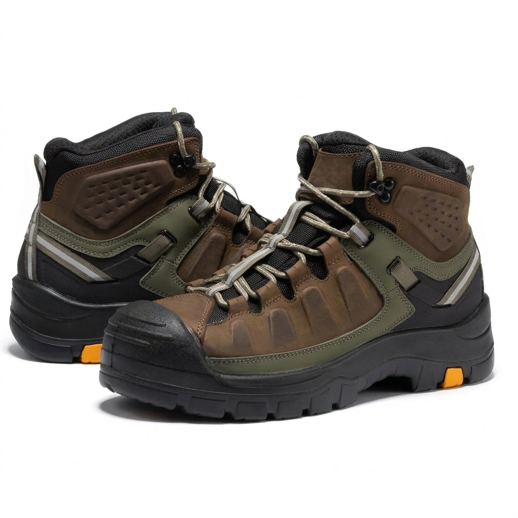Men's Waterproof Leather Work Boots with Composite Toe and Rubber Sole