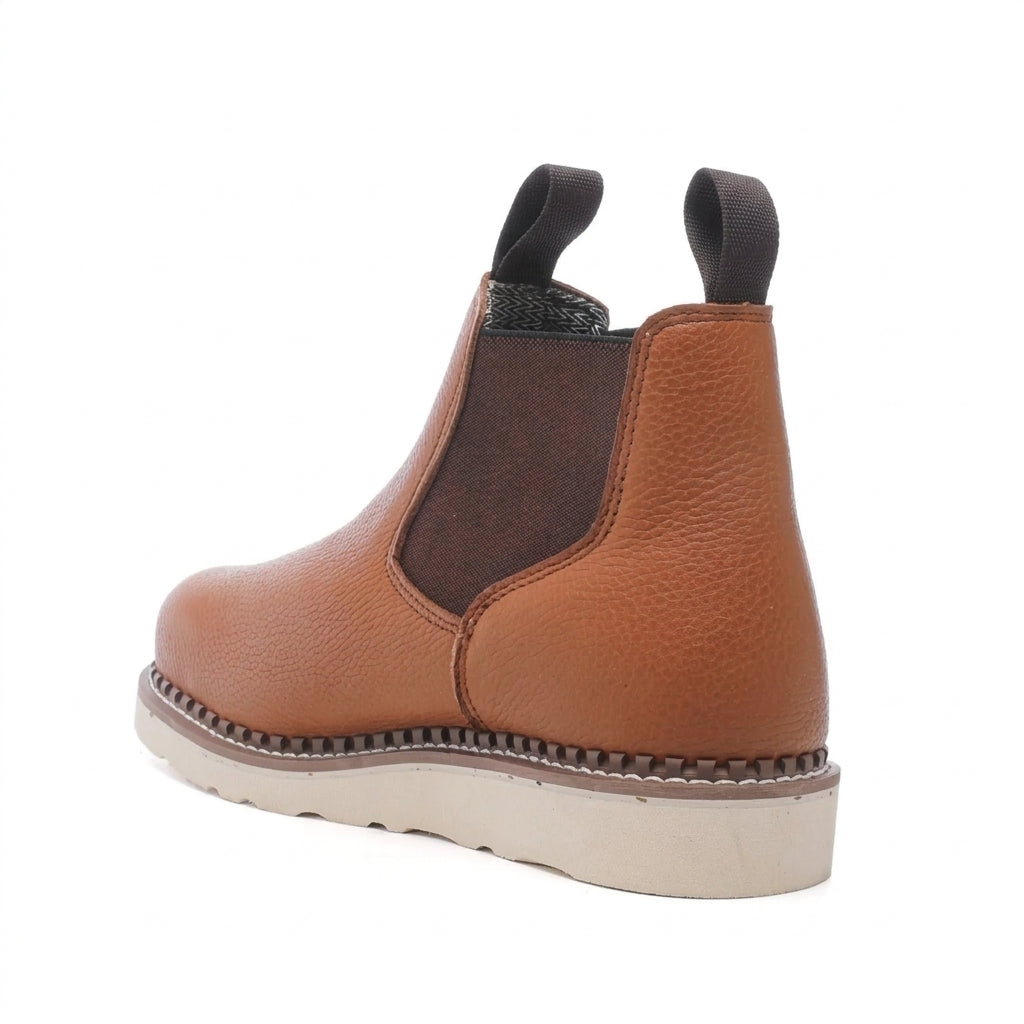Men's Steel Toe Pull On Work Boots with Wedge Sole and Leather