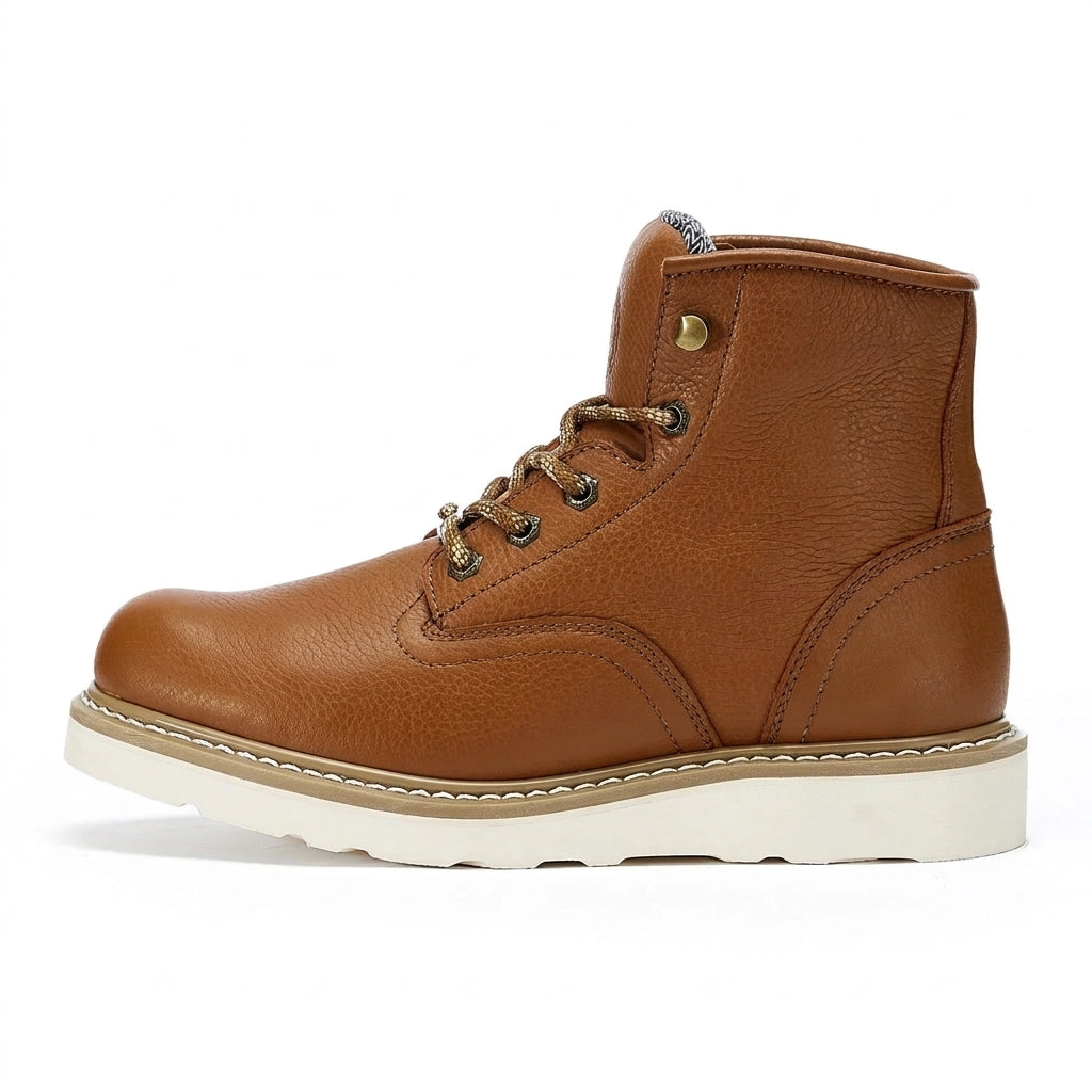 Men's Leather Work Boots with Soft Toe and Vibram Wedge Sole