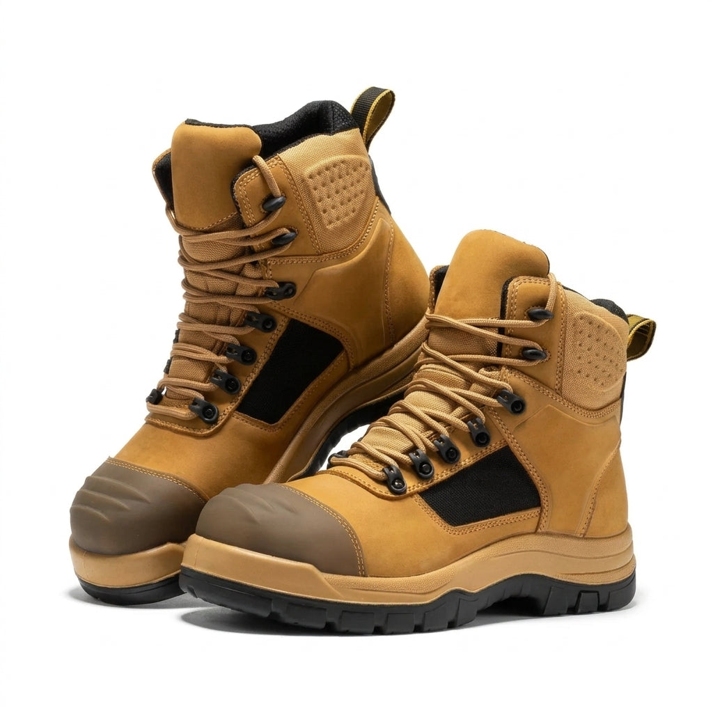 Men's Waterproof Composite Toe Leather Work Boots with Slip Resistant Outsole