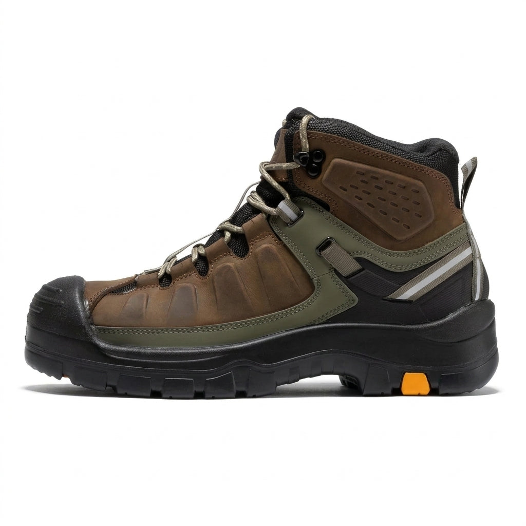 Men's Waterproof Leather Work Boots with Composite Toe and Rubber Sole