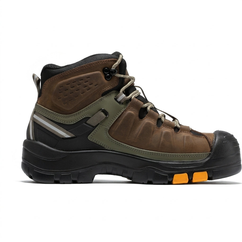 Men's Waterproof Leather Work Boots with Composite Toe and Rubber Sole