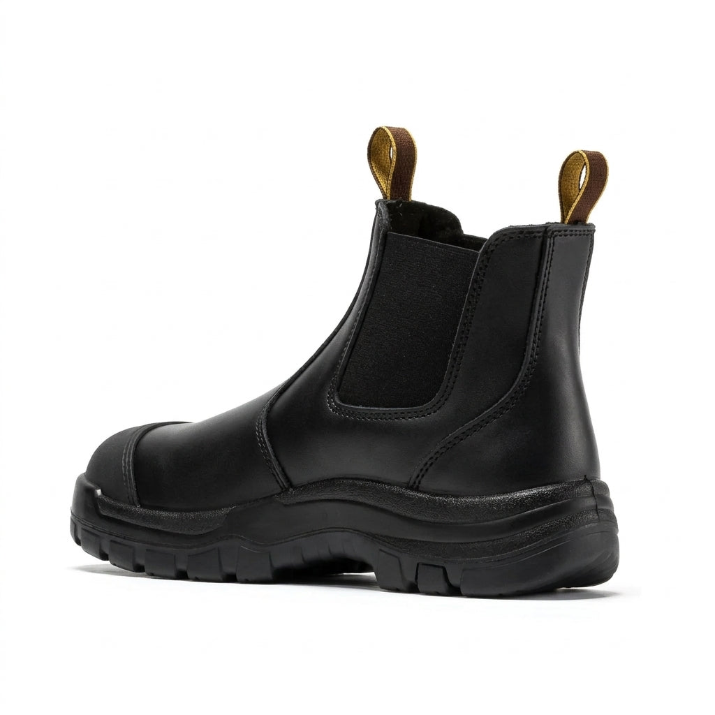 Men's Soft Toe Pull On Leather Work Boots with Slip Resistant Outsole