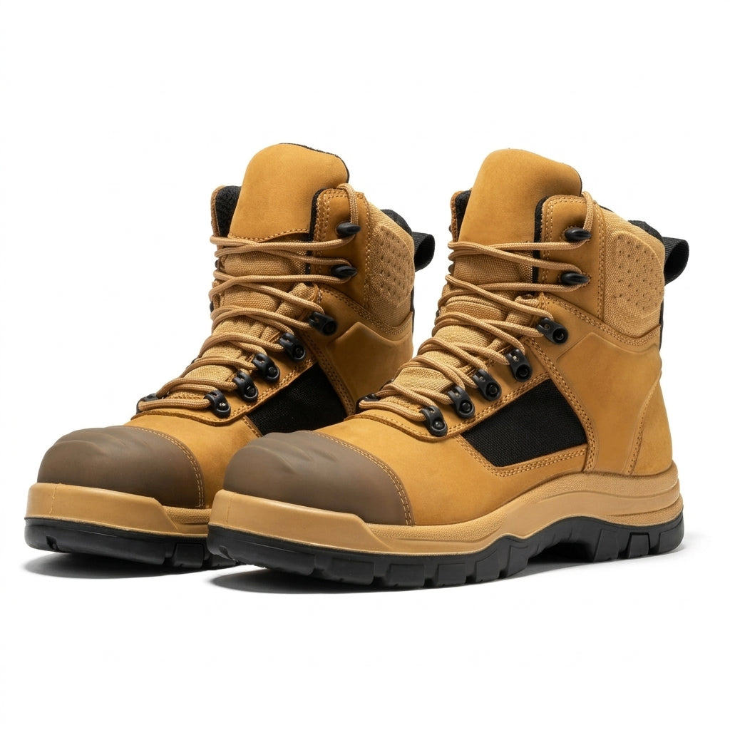Men's Waterproof Composite Toe Leather Work Boots with Slip Resistant Outsole