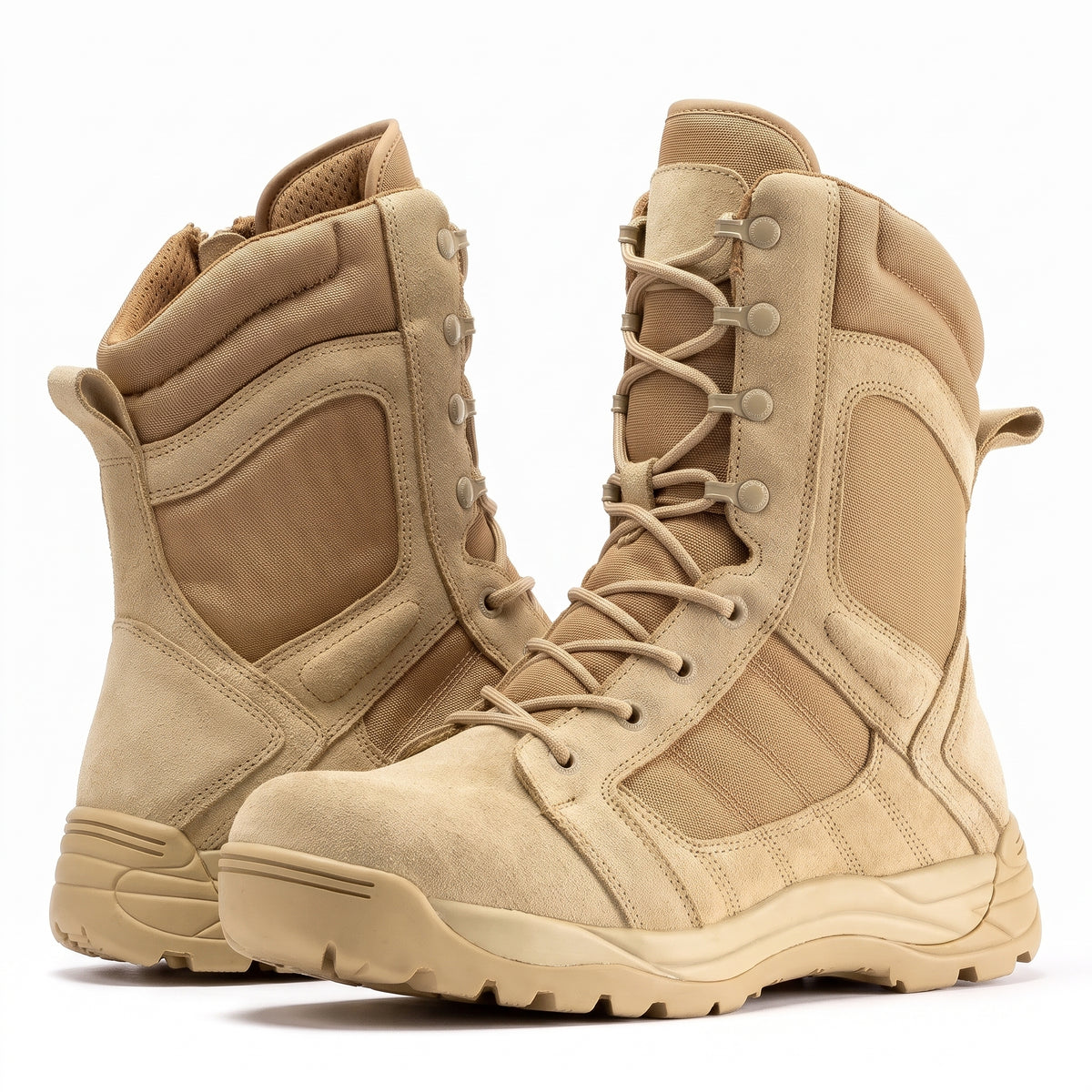 Men's Tactical Suede Boots With Side Zip and Memory Foam Cushioning