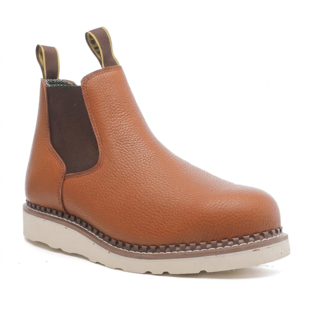 Men's Steel Toe Pull On Work Boots with Wedge Sole and Leather