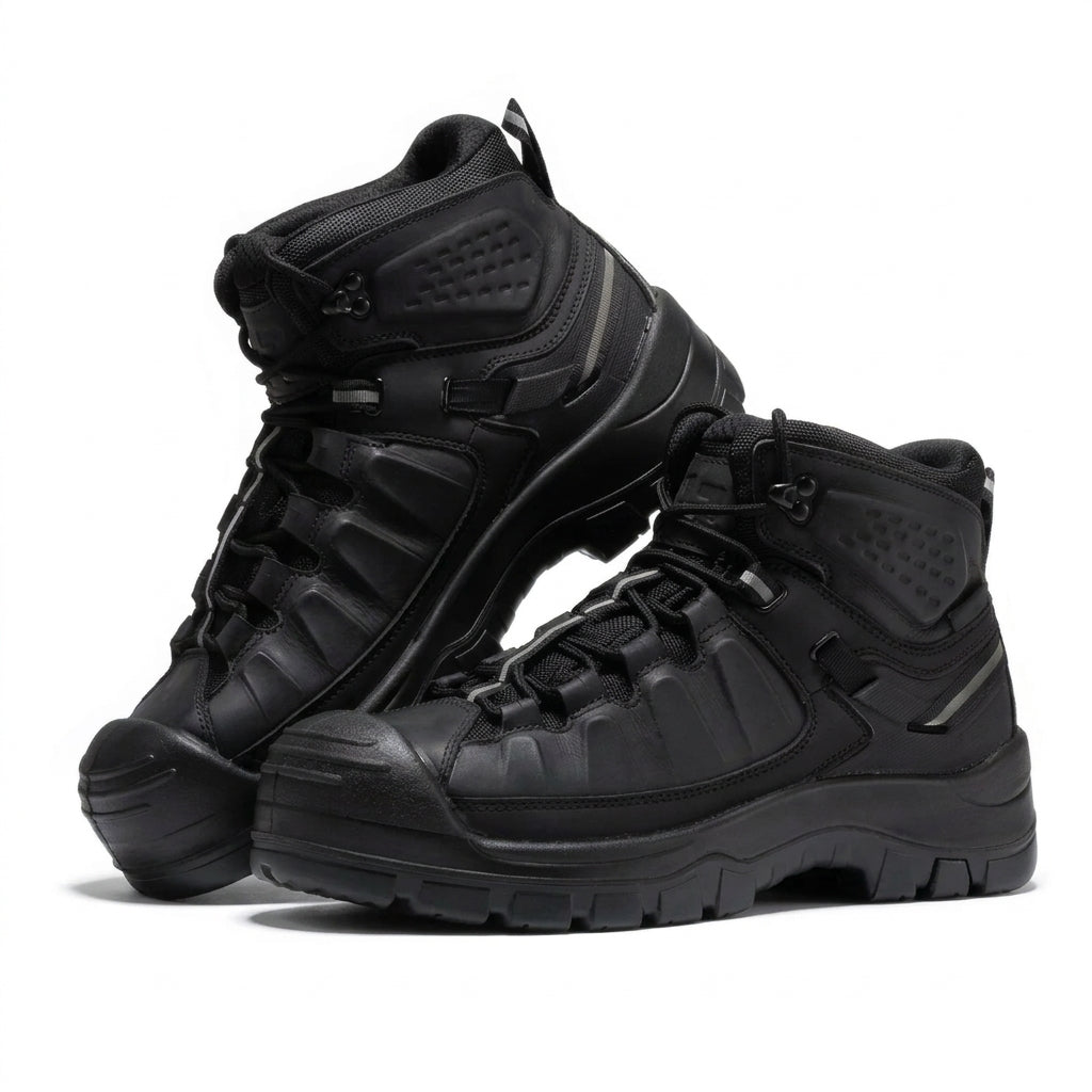 Men's Waterproof Leather Work Boots with Composite Toe and Rubber Sole