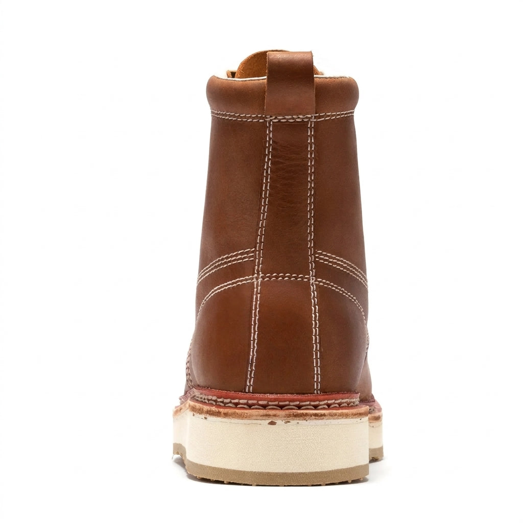 Men's Steel Toe Leather Work Boots with Wedge Sole and Moc Toe