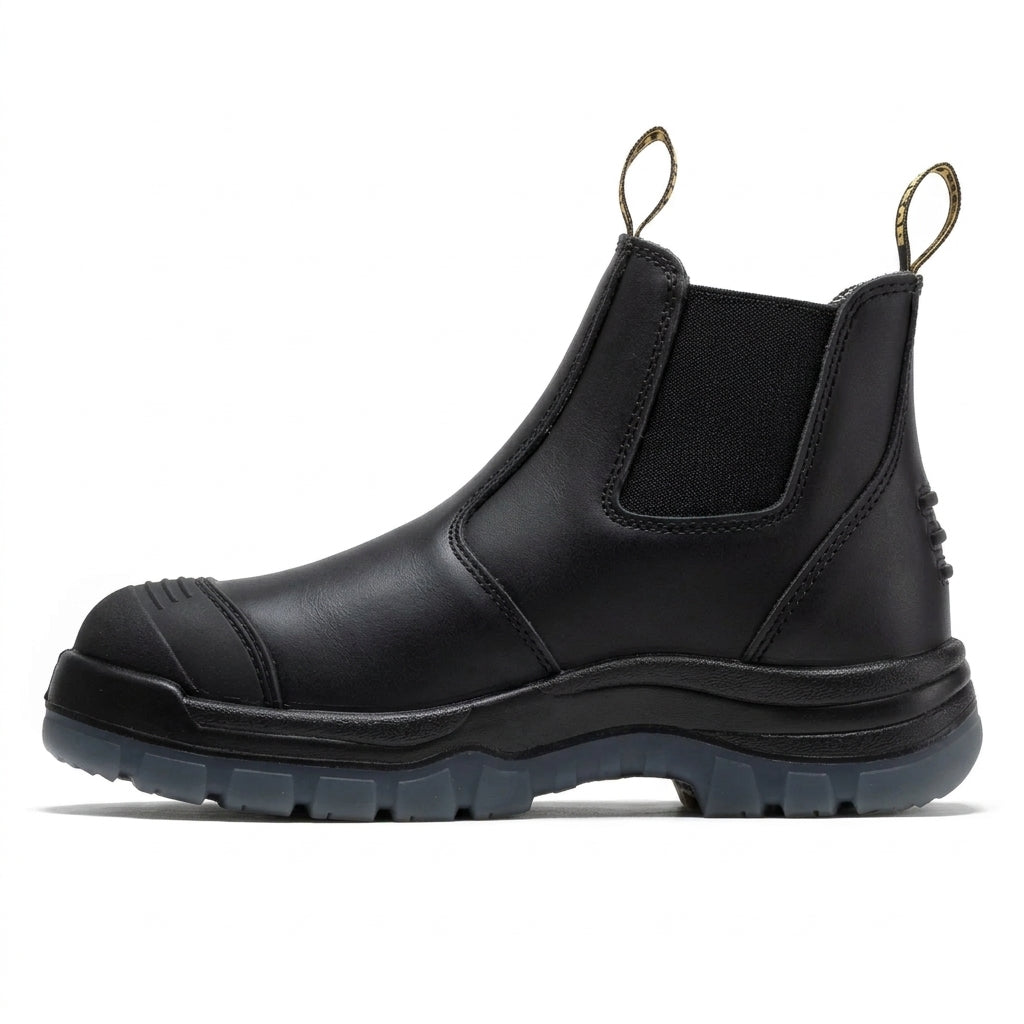 Men's Steel Toe Pull On Leather Work Boots with Slip Resistant Sole