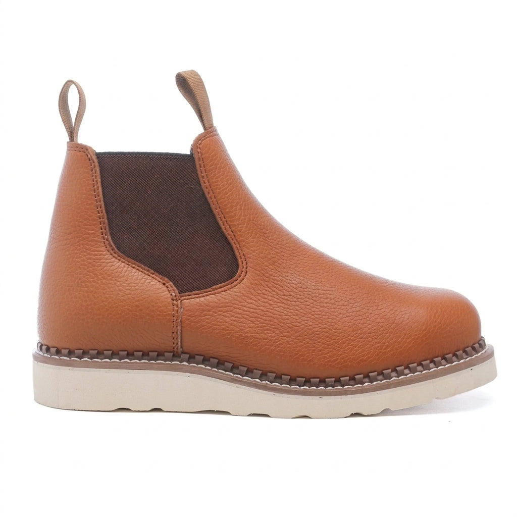 Men's Steel Toe Pull On Work Boots with Wedge Sole and Leather