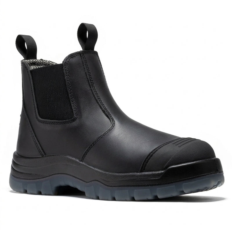 Men's Steel Toe Pull On Leather Work Boots with Slip Resistant Sole