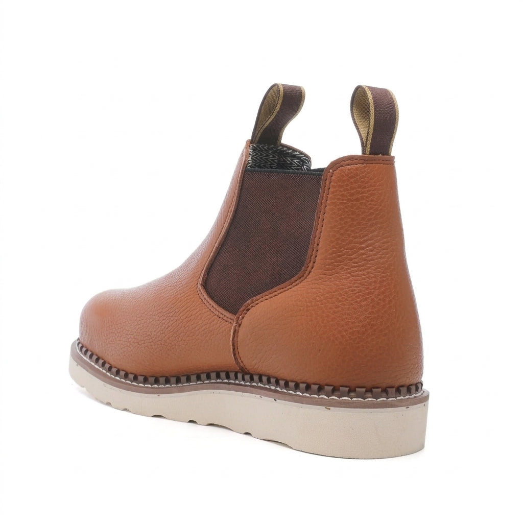 Men's Steel Toe Pull On Work Boots with Wedge Sole and Leather