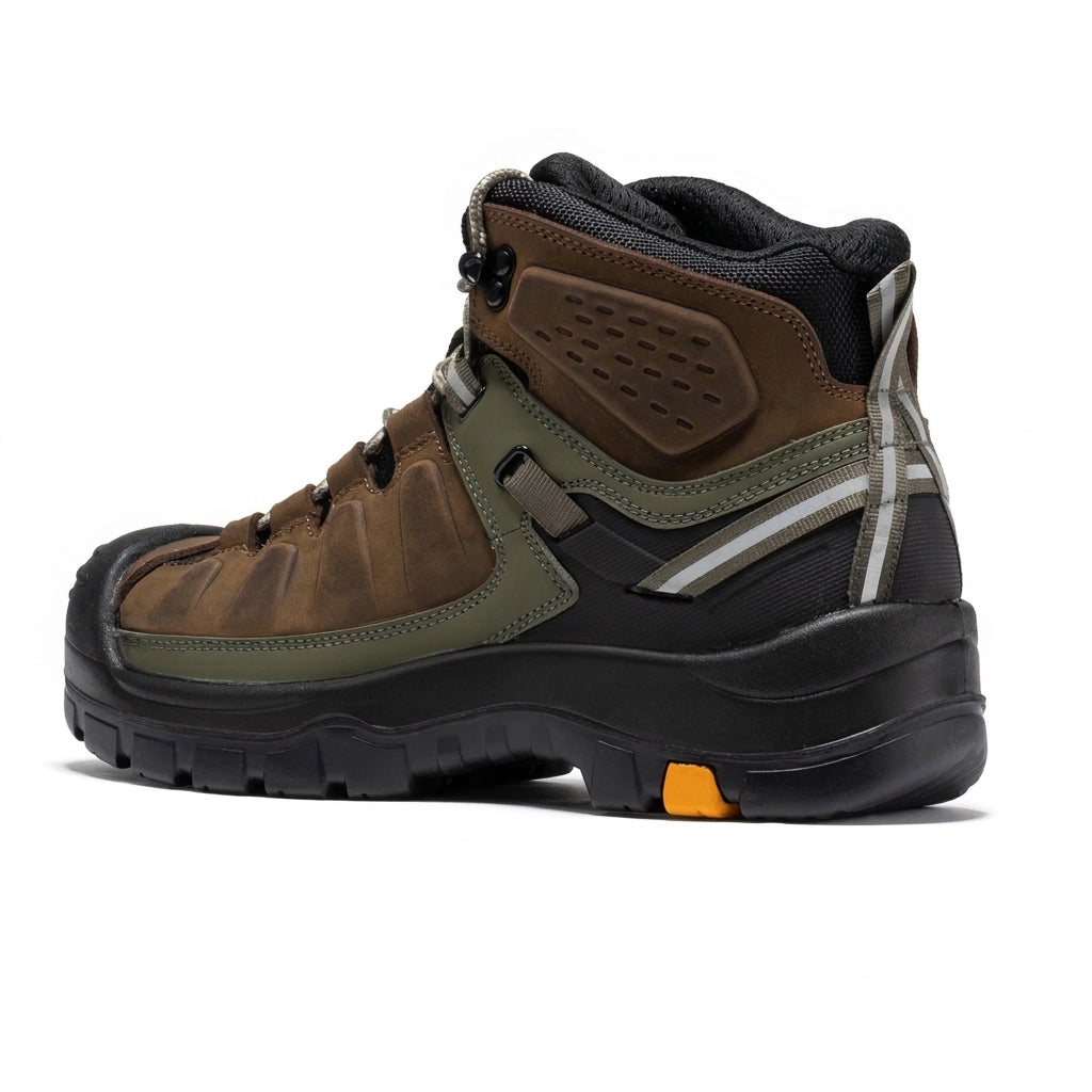 Men's Waterproof Leather Work Boots with Composite Toe and Rubber Sole