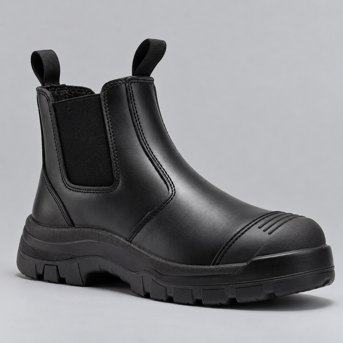 Men's Soft Toe Pull On Leather Work Boots with Slip Resistant Outsole