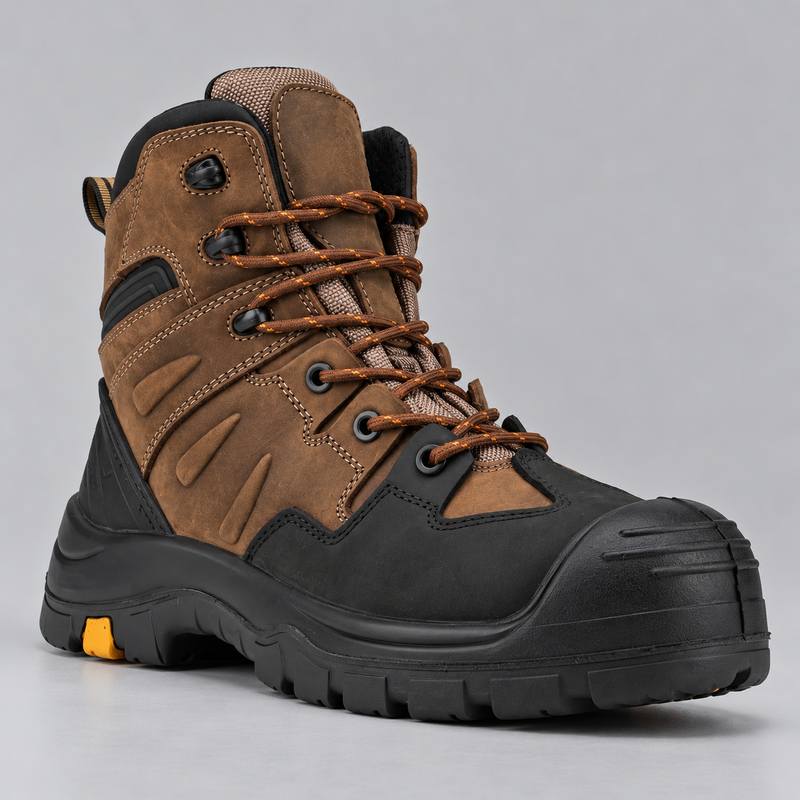 Men's Waterproof Leather Work Boots with Safety Toe and Slip Resistant Sole
