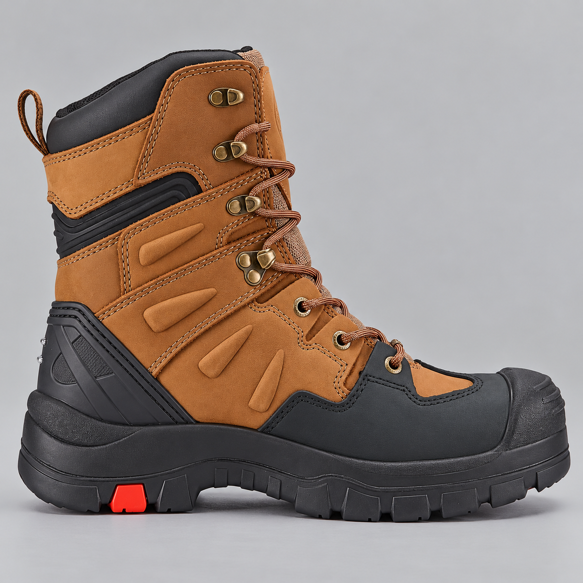 Men's Composite Toe Leather Work Boots with Rubber Outsole and Ankle Support